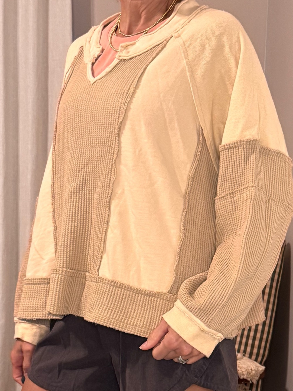 POL Cream Ribbed Knit Sweater Top